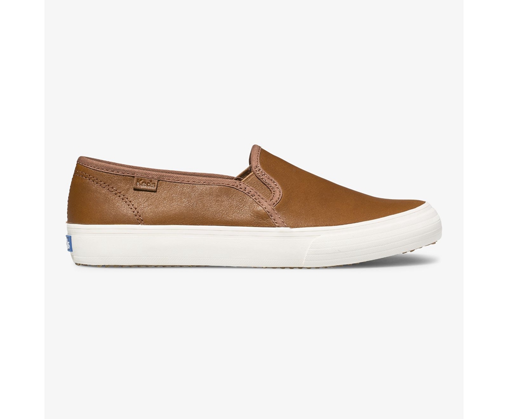 Keds Slip Ons Brown - Double Decker Leather - Womens QOXZJE-593